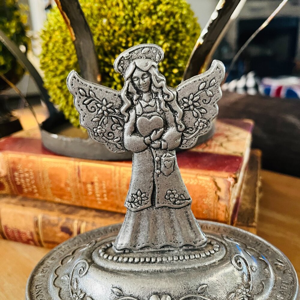 Vintage Pewter and Glass Angel Candy Dish - Picture 5 of 14